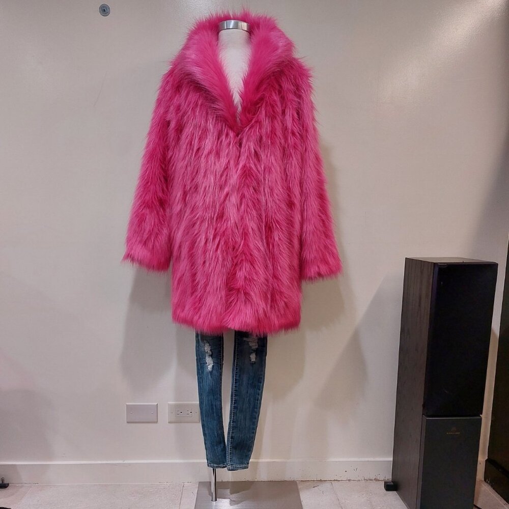 💋GORGEOUS💋 Faux Fox Fur Coat in Magenta Pink - Picture 10 of 16